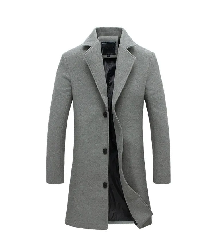 BRADFORD Design Collection Men's Fashion Royal Blue Premium Quality Long Wool Blend Solid Coat