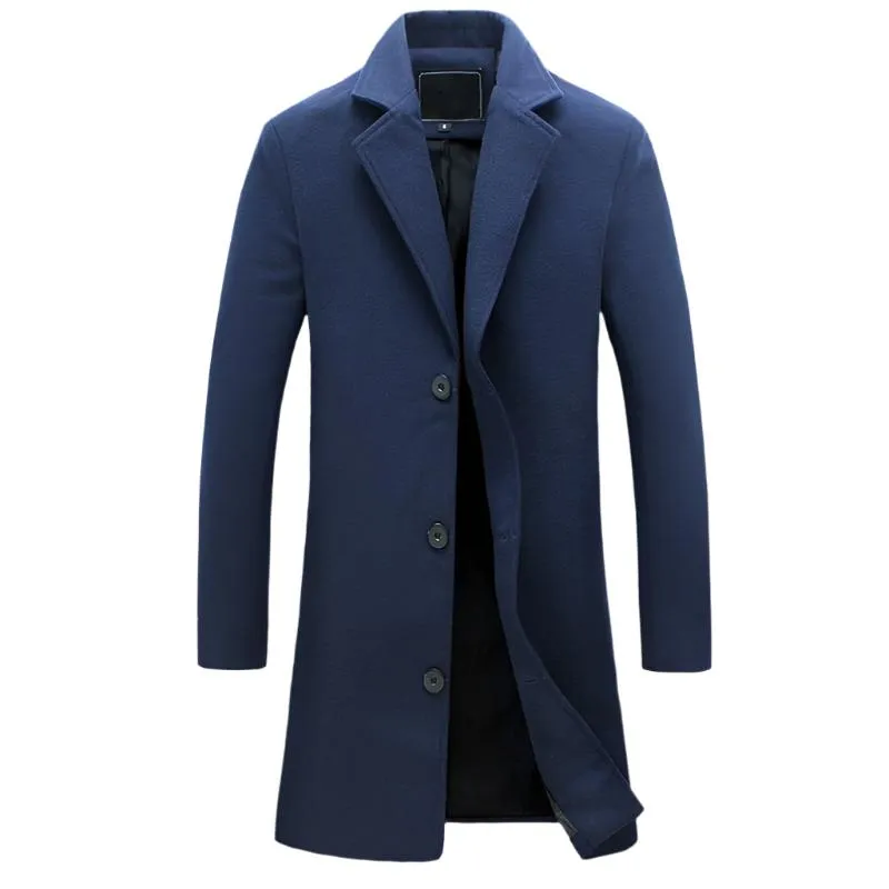 BRADFORD Design Collection Men's Fashion Royal Blue Premium Quality Long Wool Blend Solid Coat