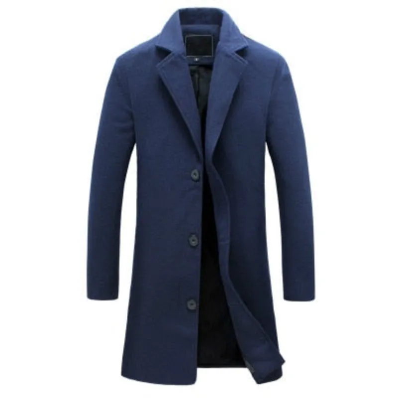 BRADFORD Design Collection Men's Fashion Royal Blue Premium Quality Long Wool Blend Solid Coat