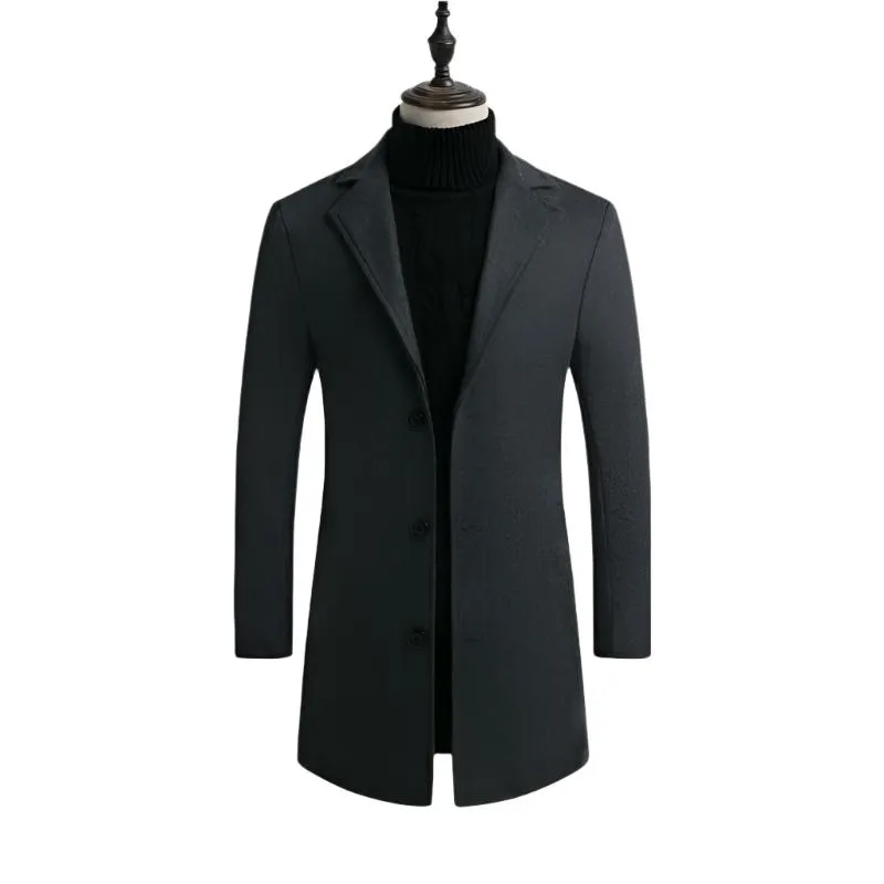 BRADFORD Design Collection Men's Fashion Royal Blue Premium Quality Long Wool Blend Solid Coat