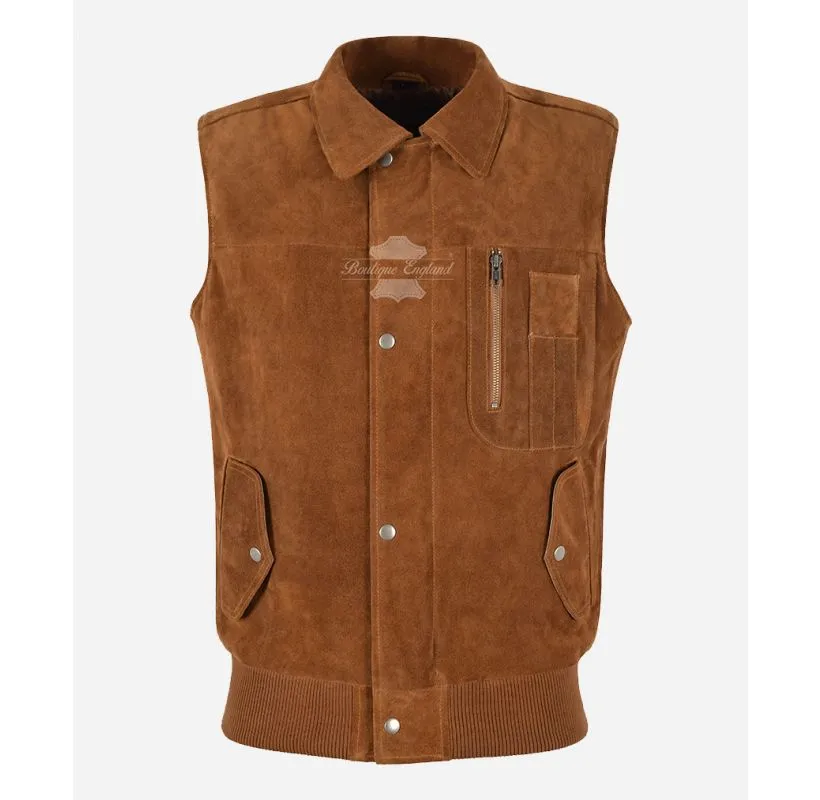 BRADLEY Collared Vest Men's Classic Suede Leather Waistcoat Gillet