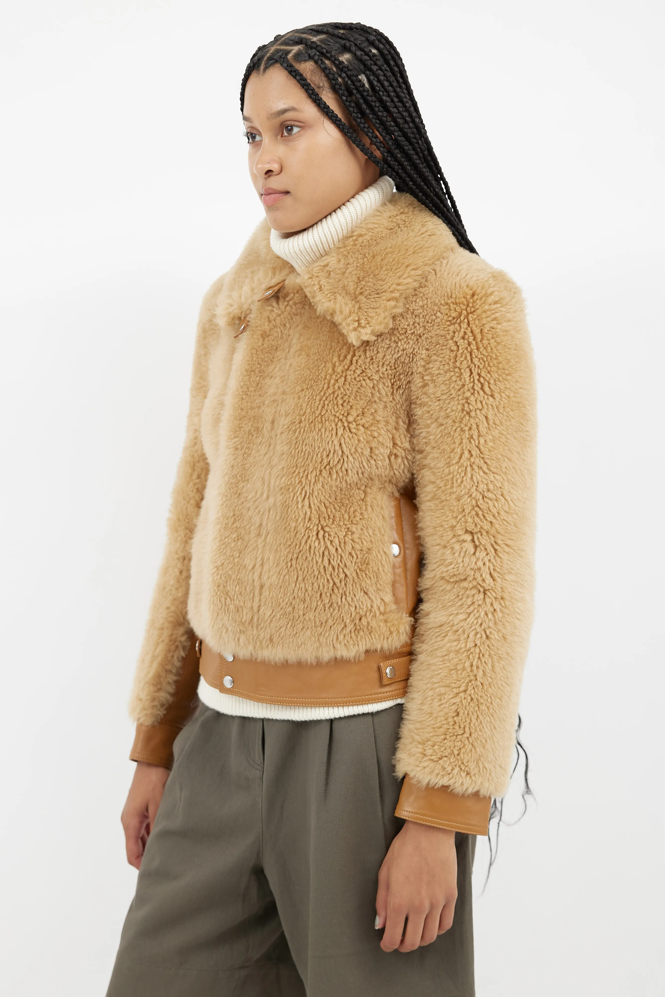 Brown Shearling Zip Jacket