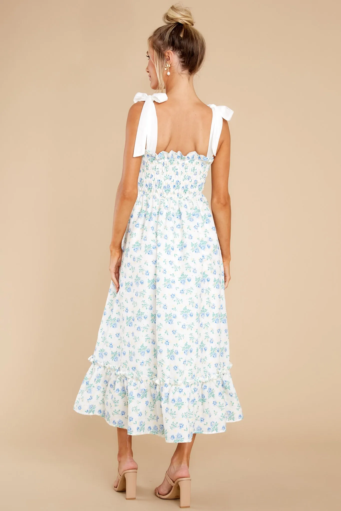 Camera Shy Blue Floral Print Midi Dress