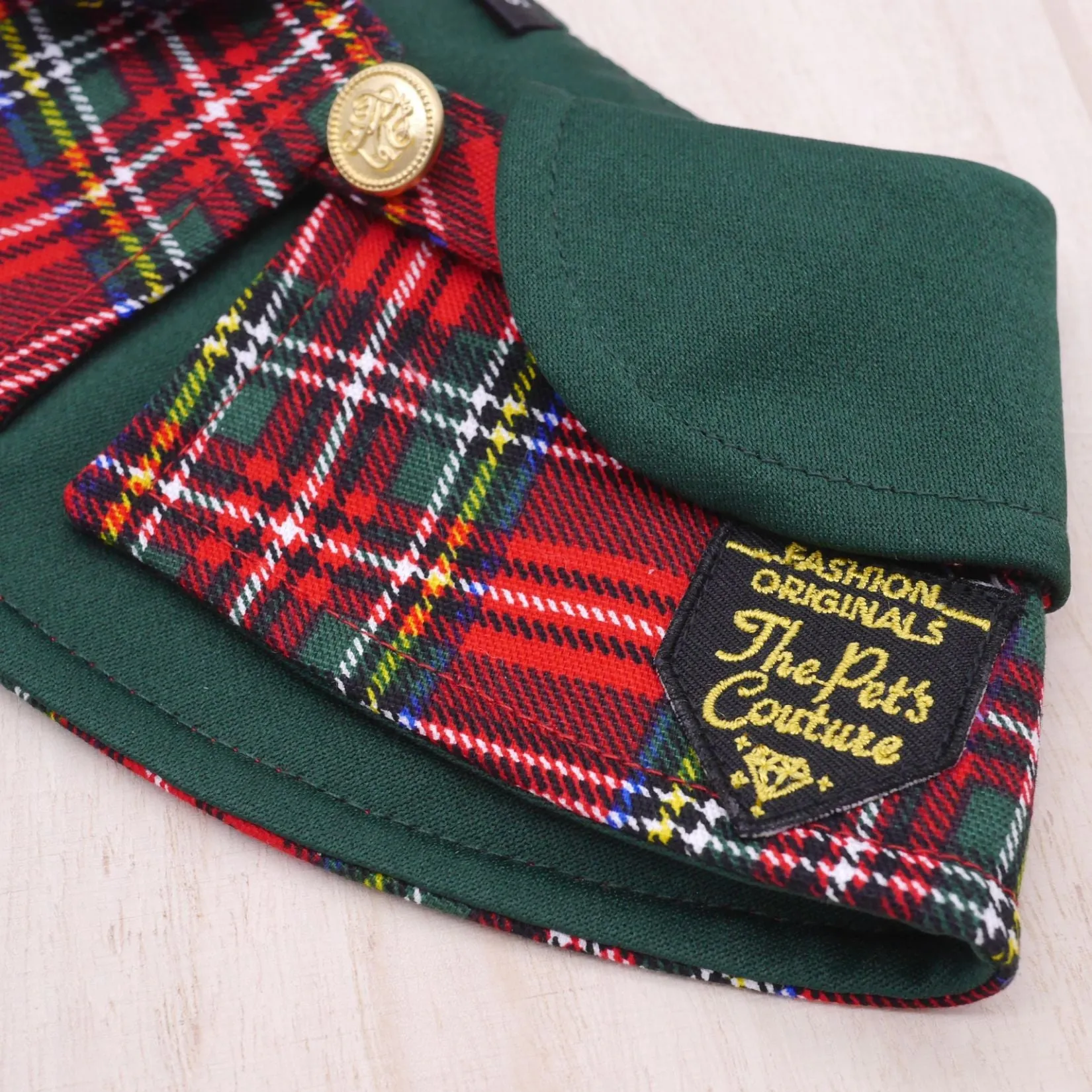 Capes - Forest Green Collar with Royal Tartan Print