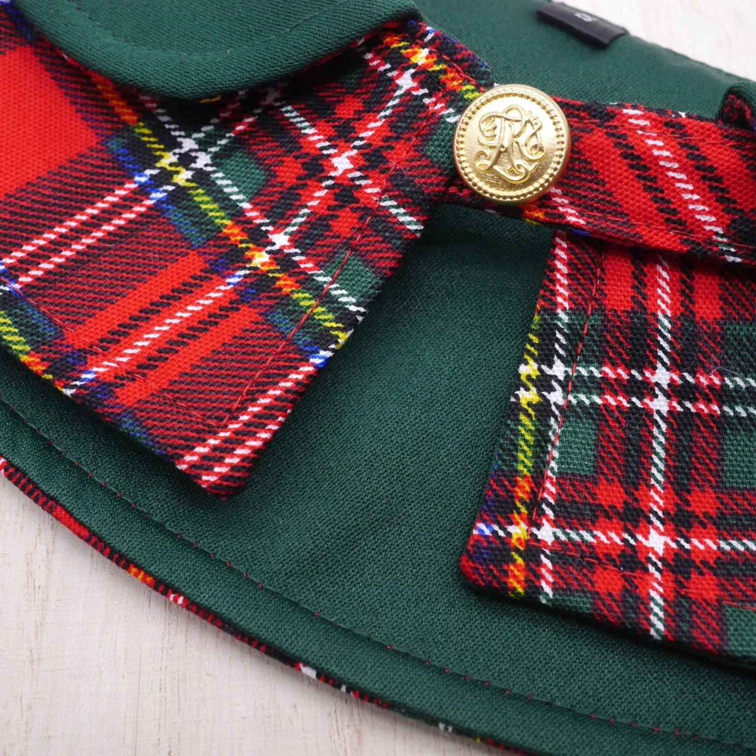 Capes - Forest Green Collar with Royal Tartan Print