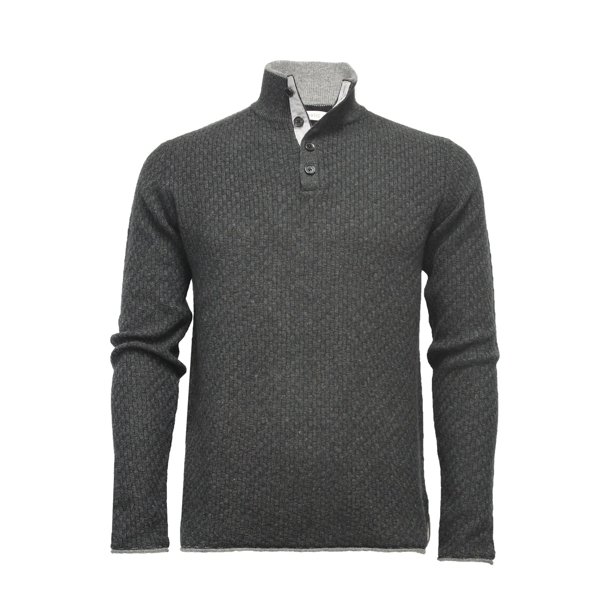 Cashmere Sweater Button Neck Andromeda in Carbon Stitch Hunting Green