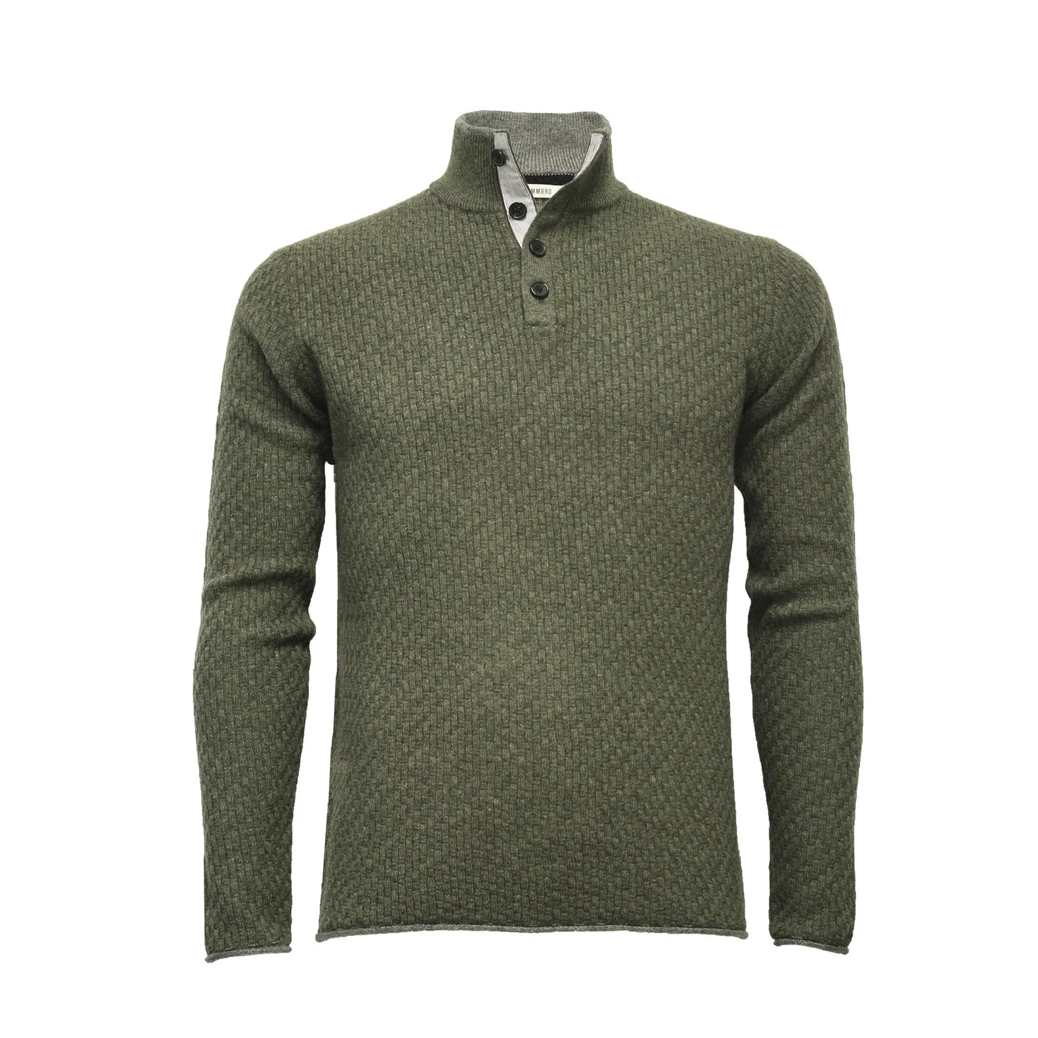 Cashmere Sweater Button Neck Andromeda in Carbon Stitch Hunting Green