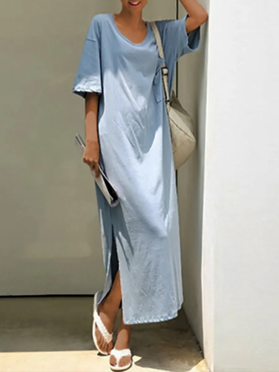 Casual  Loose Short Sleeves Fork Maxi Dress