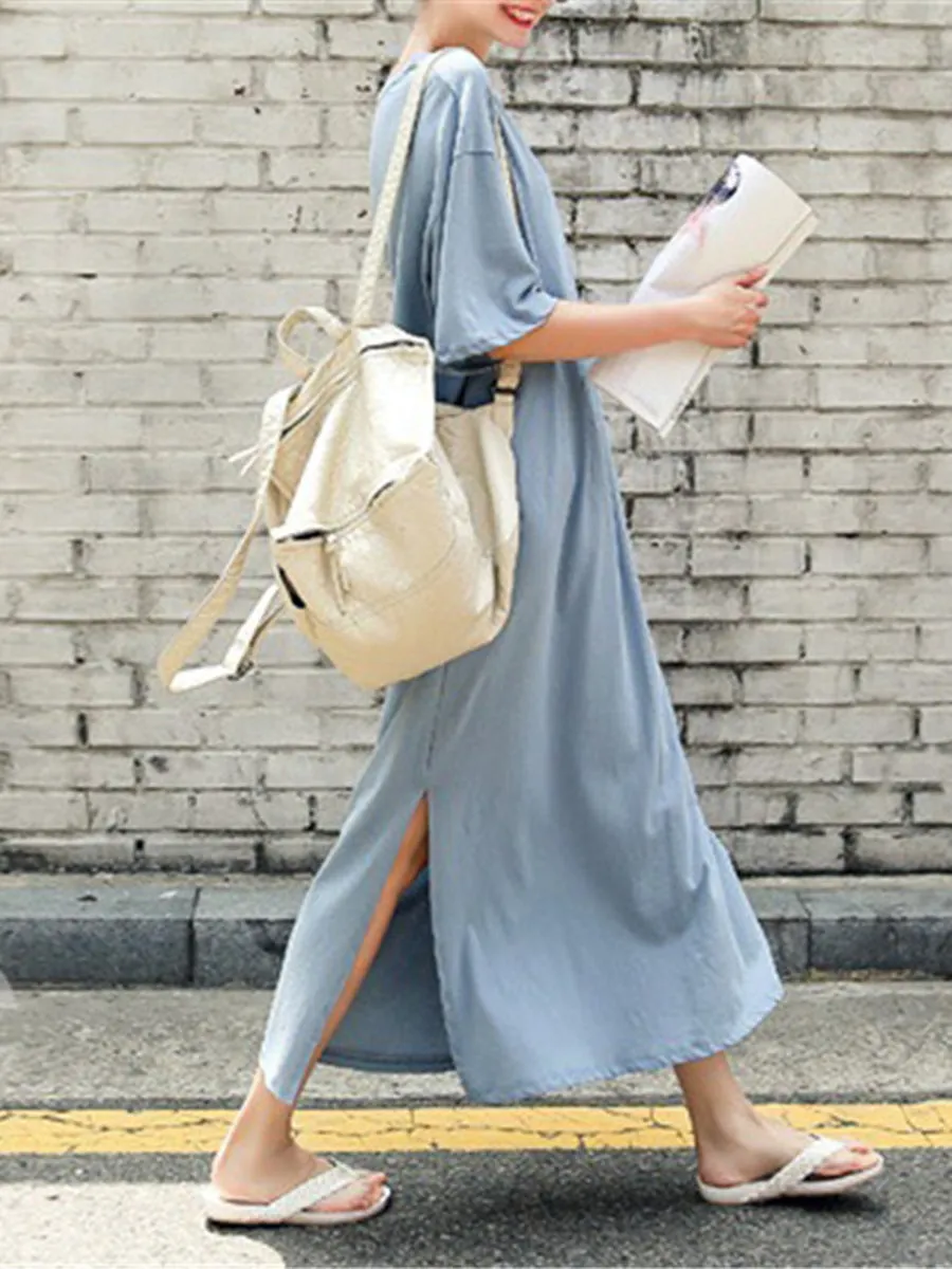 Casual  Loose Short Sleeves Fork Maxi Dress