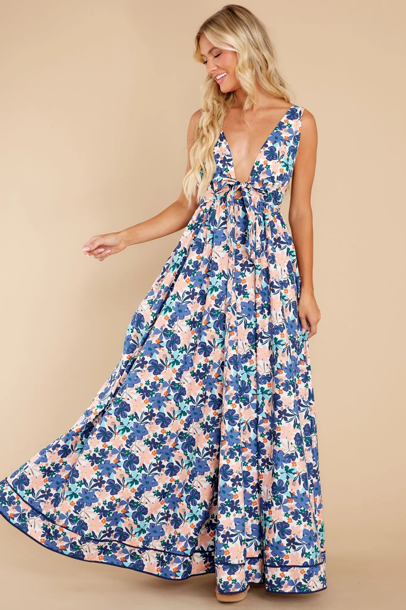 Chasing The Tides Blue Floral Print Maxi Dress