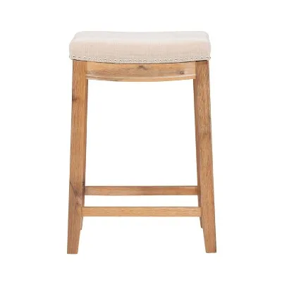 Claridge Backless Saddle Acacia Counter Height Barstool Natural - Linon