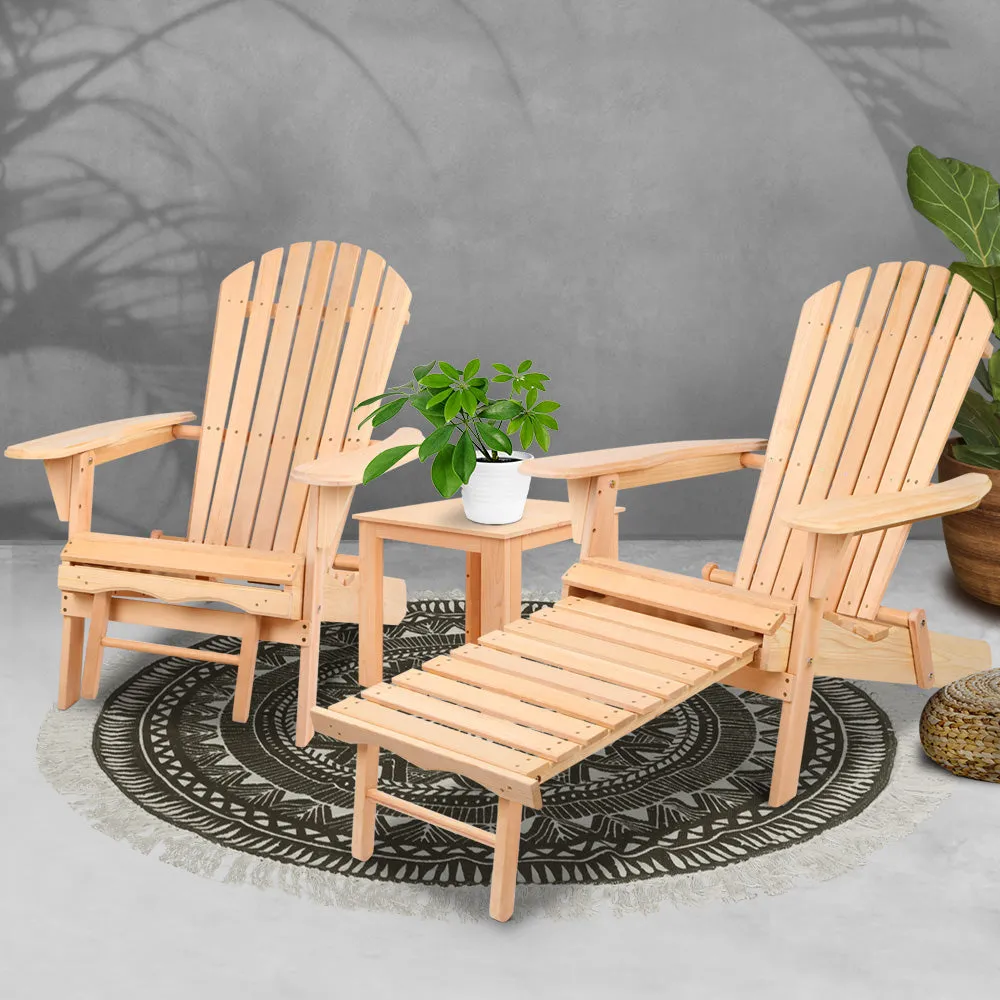 Classic 3PC Wooden Adirondack Set with Ottoman - Gardeon