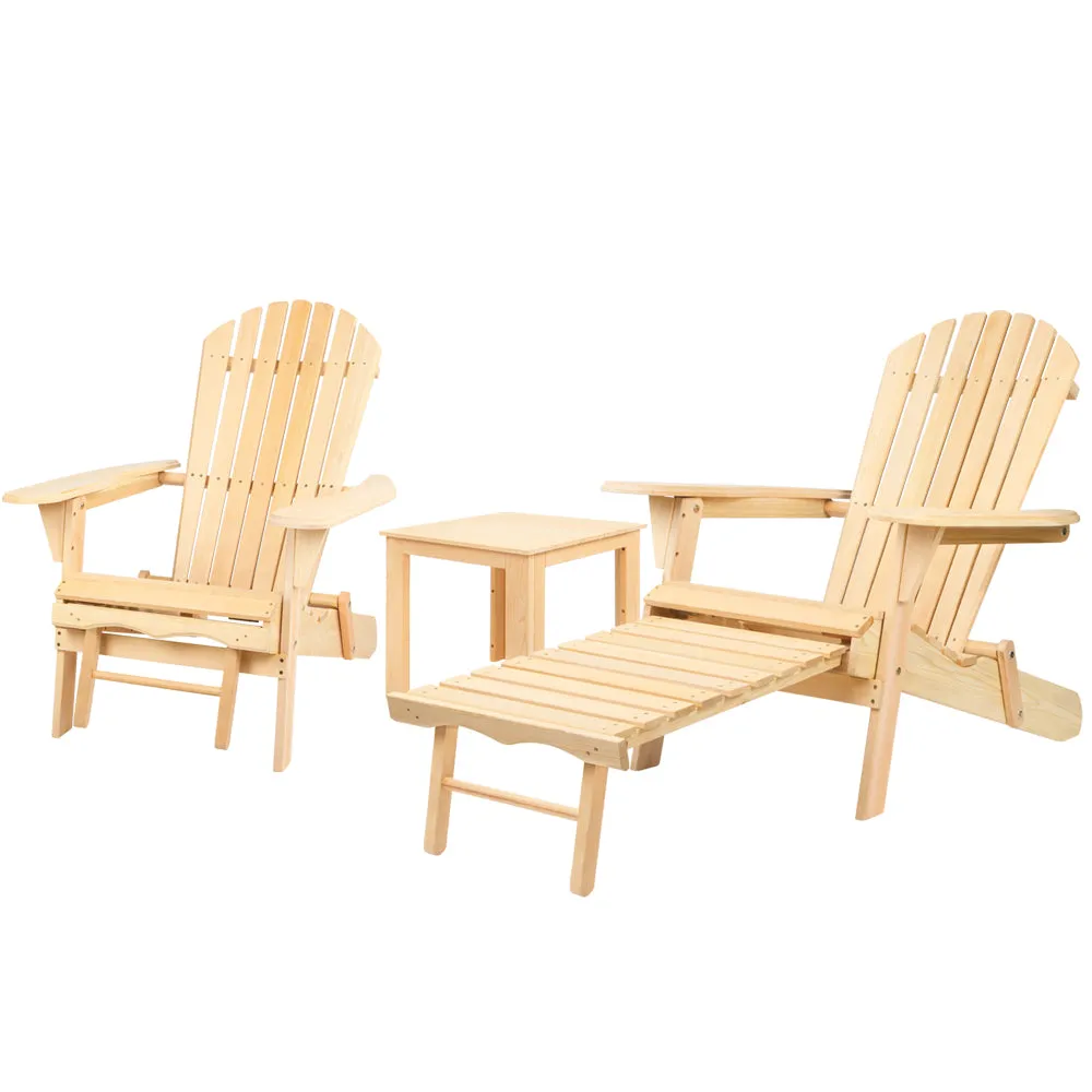 Classic 3PC Wooden Adirondack Set with Ottoman - Gardeon