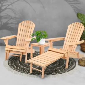 Classic 3PC Wooden Adirondack Set with Ottoman - Gardeon