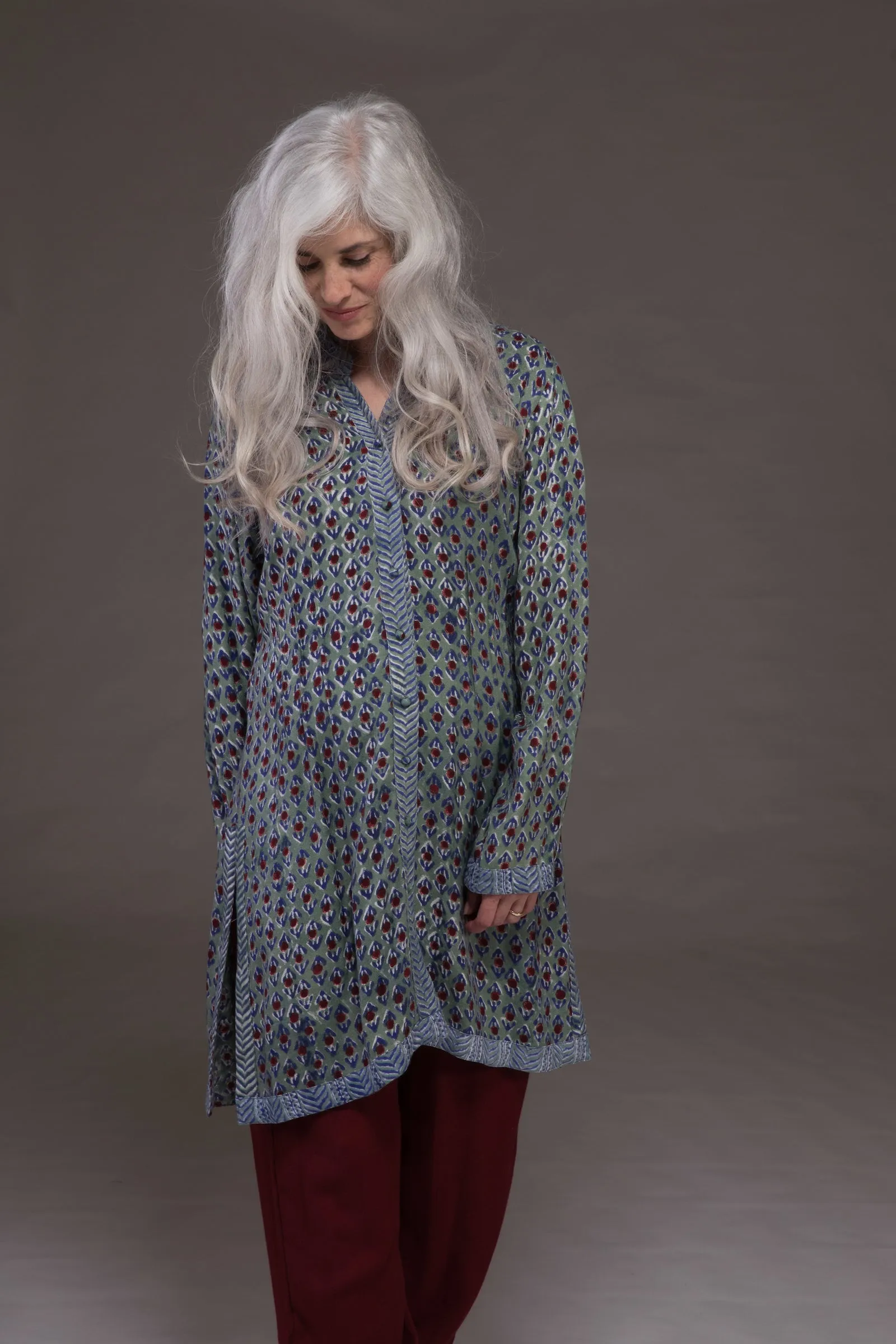 Classic Kurta Hand Block Printed Moss Crepe Sustainable Only Size 12 Left!