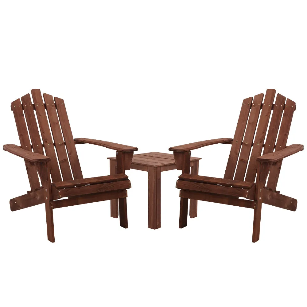 Classic Wooden 3PC Adirondack Set with Side Table - Gardeon