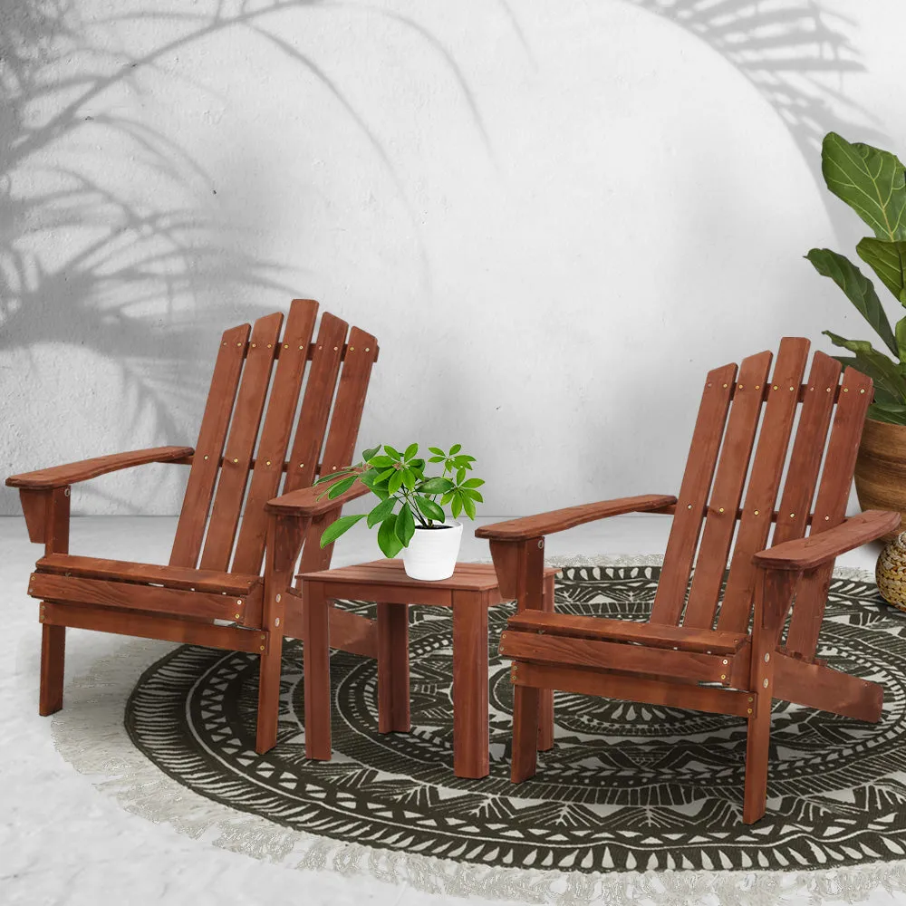 Classic Wooden 3PC Adirondack Set with Side Table - Gardeon