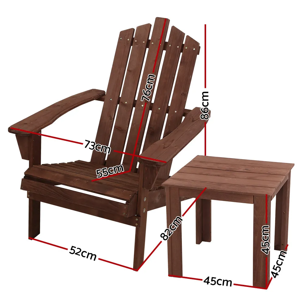 Classic Wooden 3PC Adirondack Set with Side Table - Gardeon