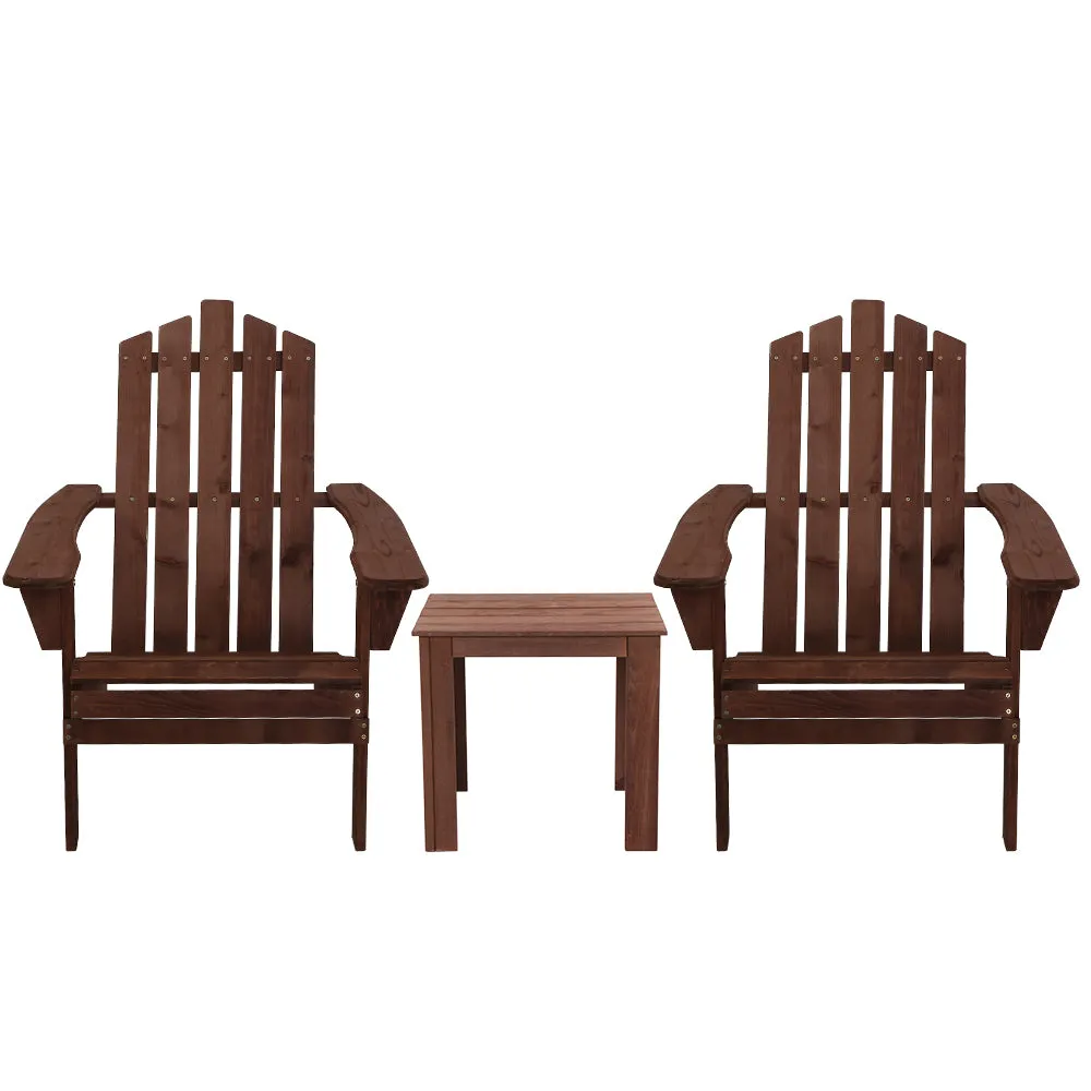 Classic Wooden 3PC Adirondack Set with Side Table - Gardeon