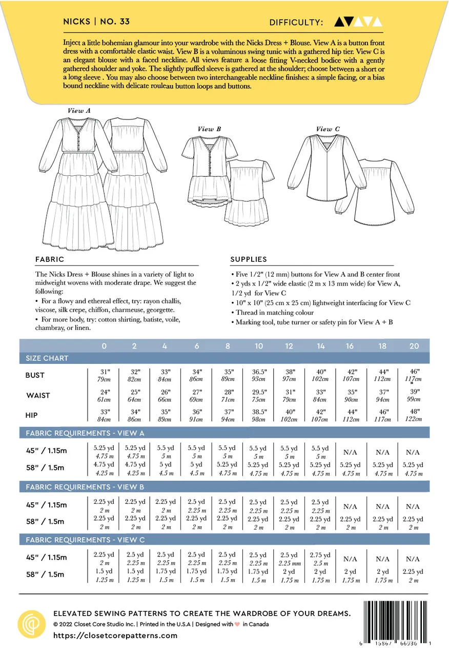 Closet Core Patterns - Nicks Dress & Blouse