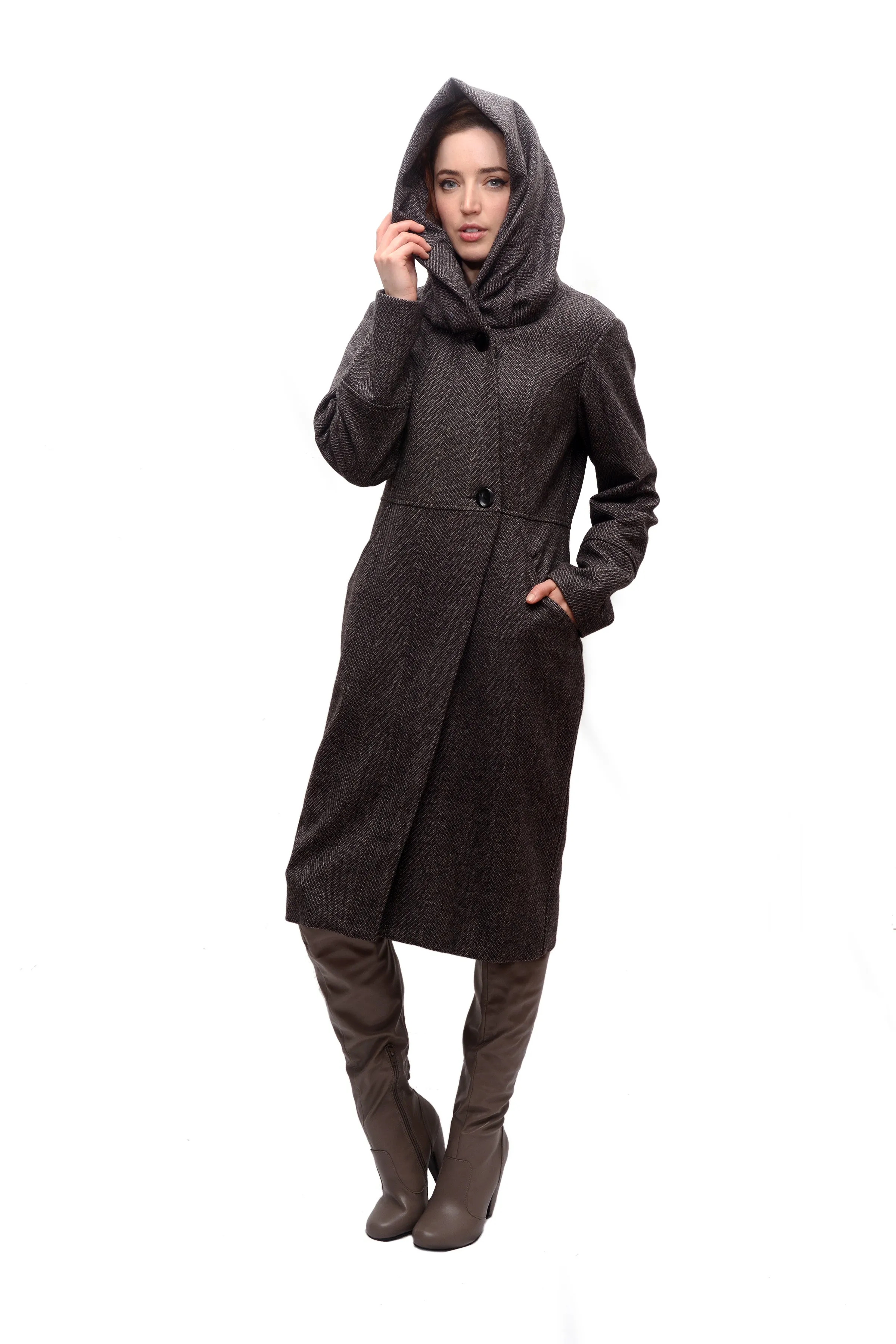 Cowl/Hood Zip Coat/Charcoal