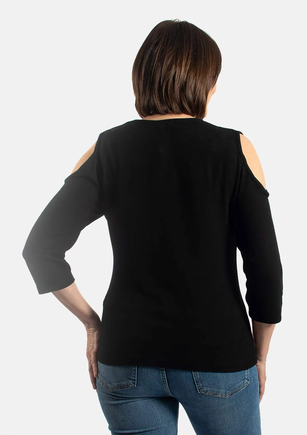 Crew Neck Cold Shoulder Top