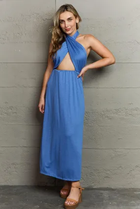 Criss Cross Halter Neck Maxi Dress