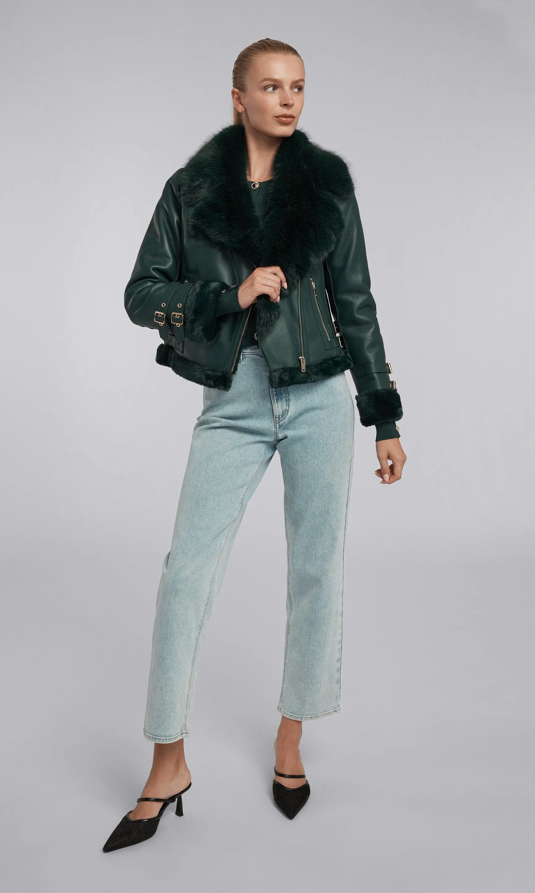 Dion Faux Fur Shearling Moto Jacket