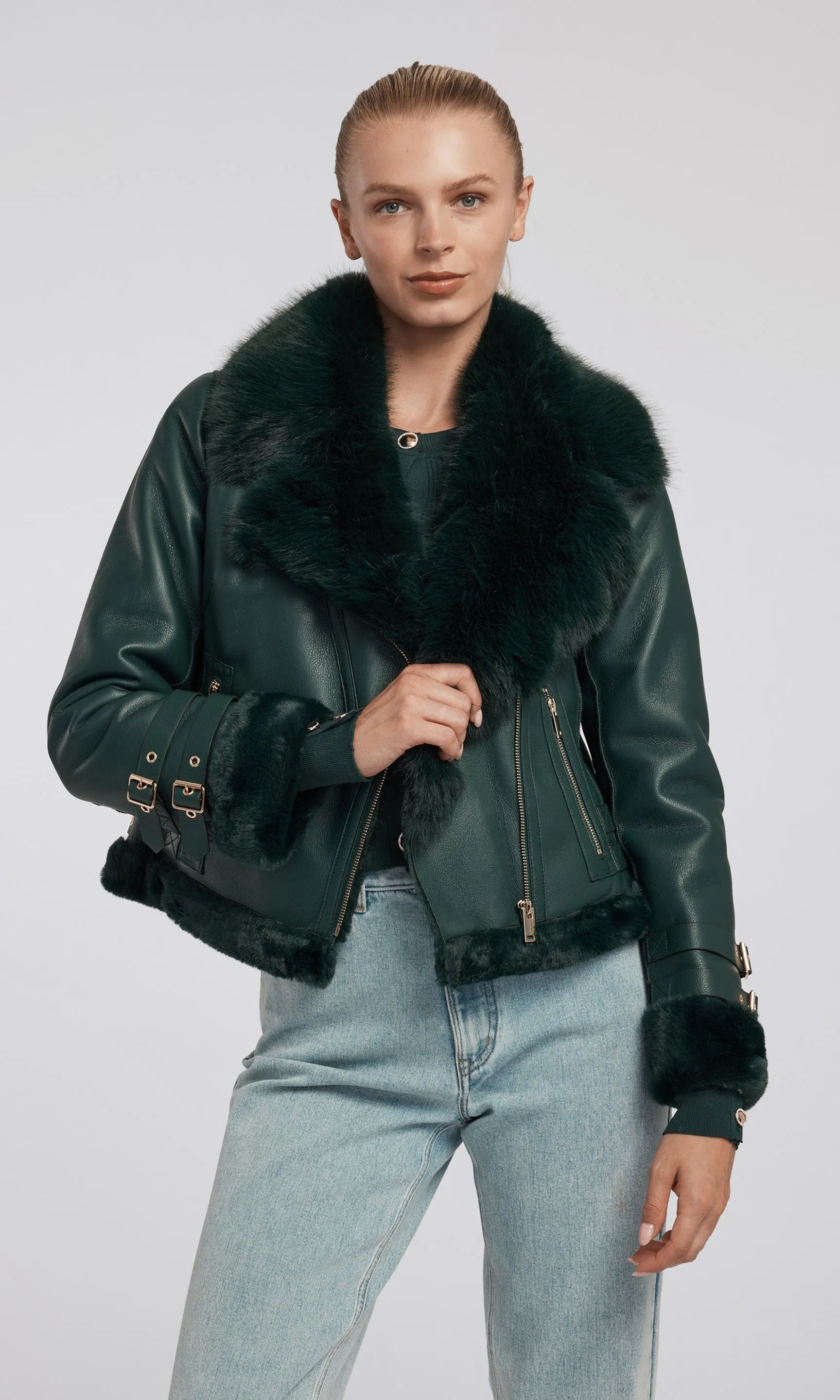 Dion Faux Fur Shearling Moto Jacket