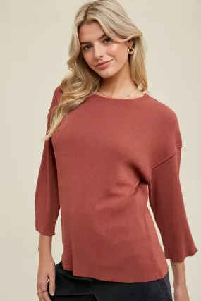 Drop Shoulder 3/4 Sleeve Sweater