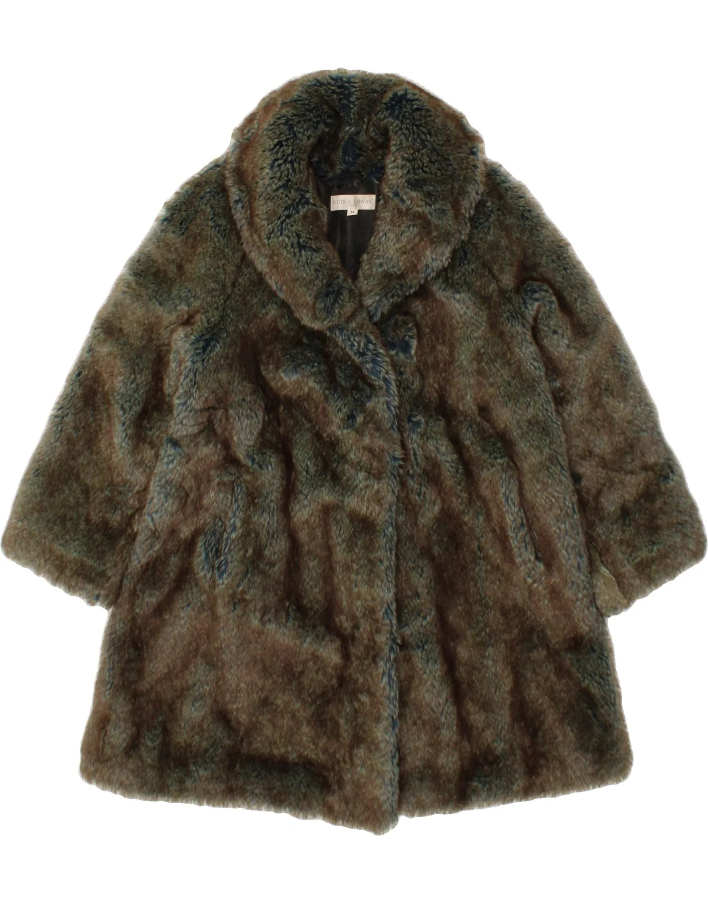 EDINA RONAY Womens Faux Fur Overcoat UK 16 Large Green Acrylic