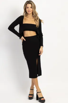 EVIE BLACK CARDI   MIDI 3 PIECE SET