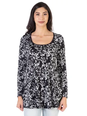 Floral Black Long Sleeve Tunic Top