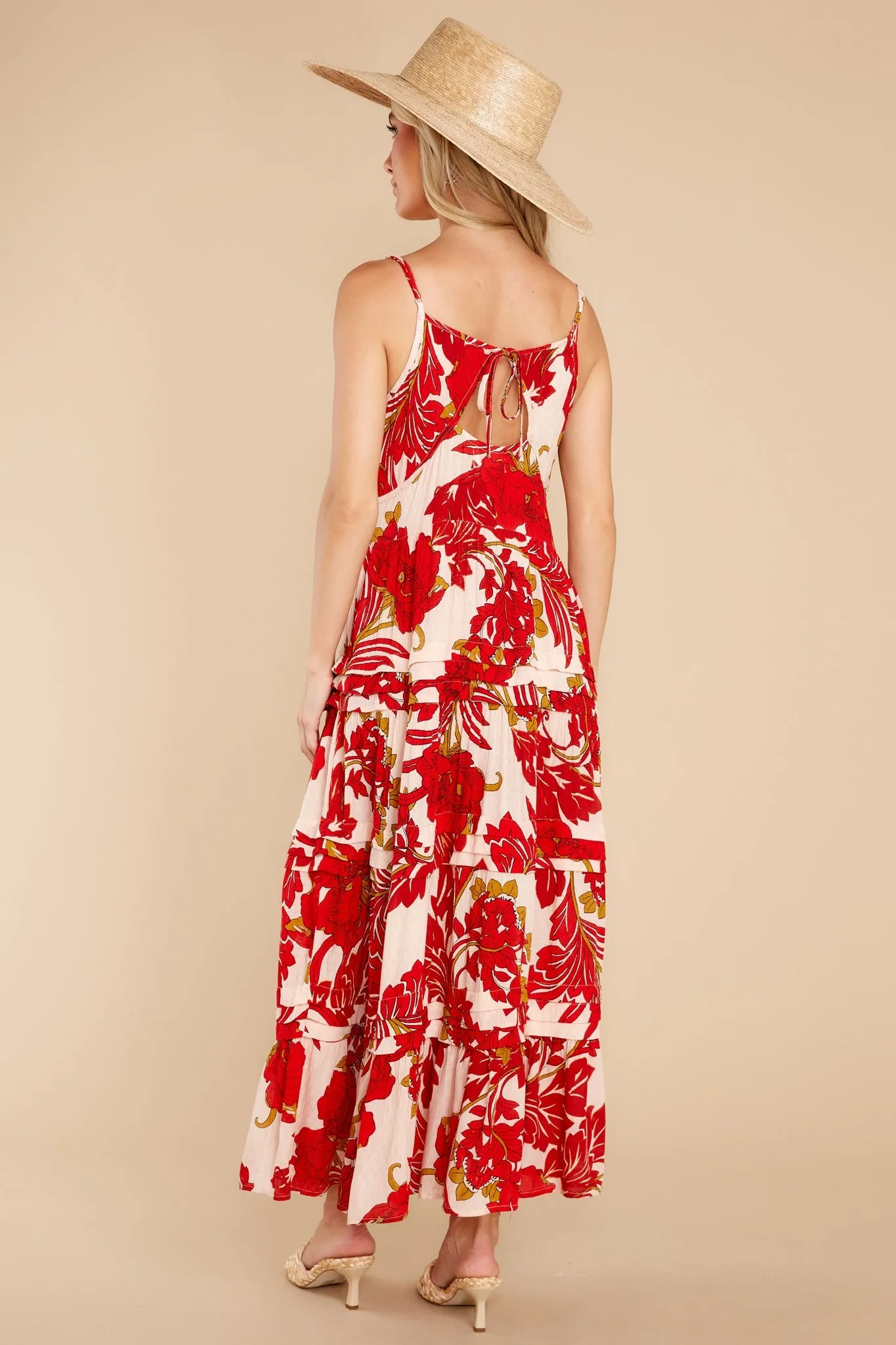 For The Roses Red Floral Button Maxi Dress