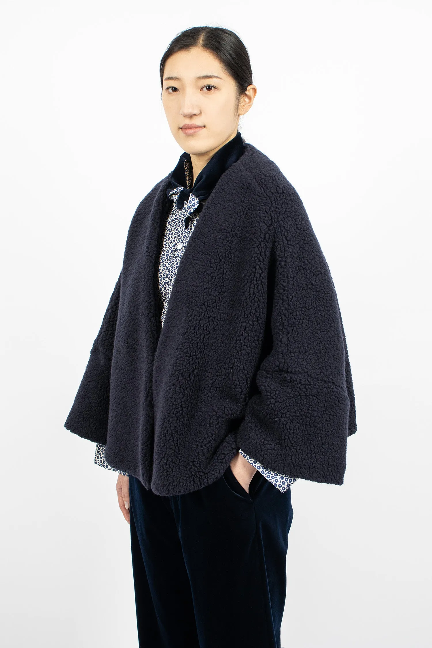 Furry Shawl Jacket Navy