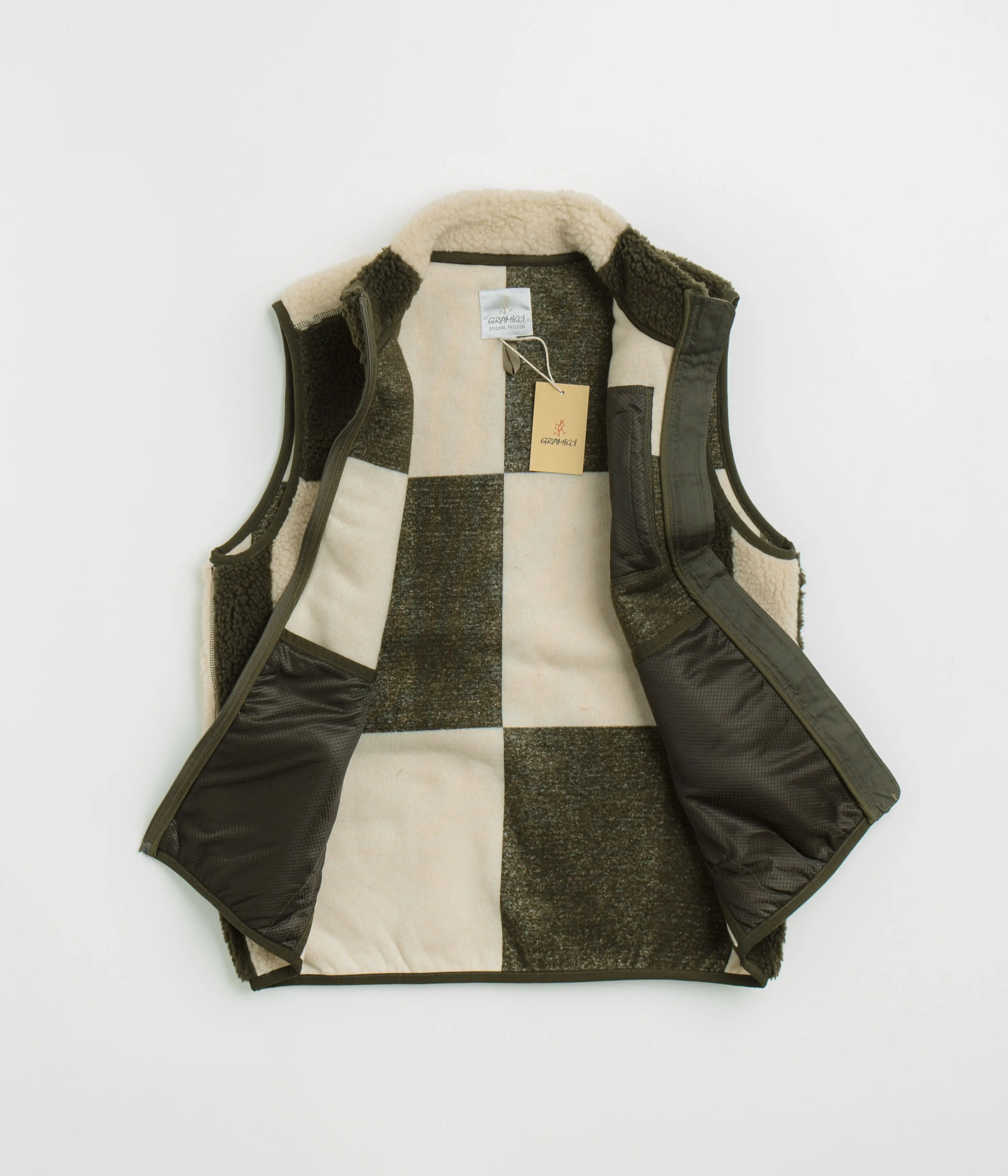 Gramicci Checkered Sherpa Vest - Natural / Olive Check