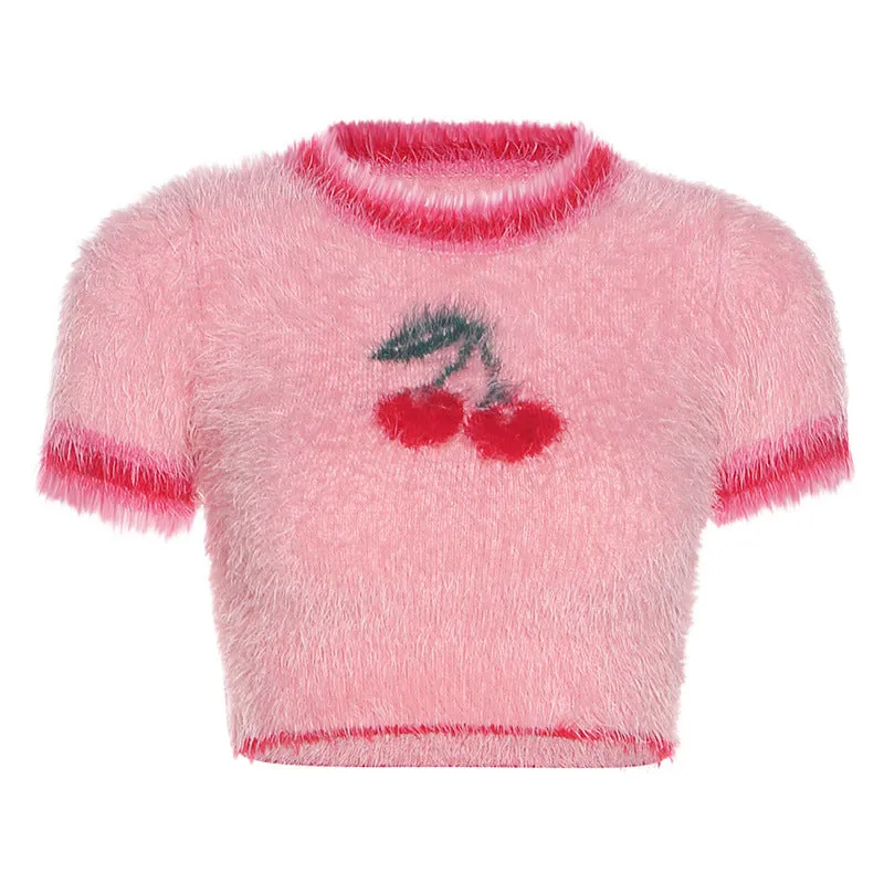 Hairy cherry sweater crop top vest knitwear cami for women