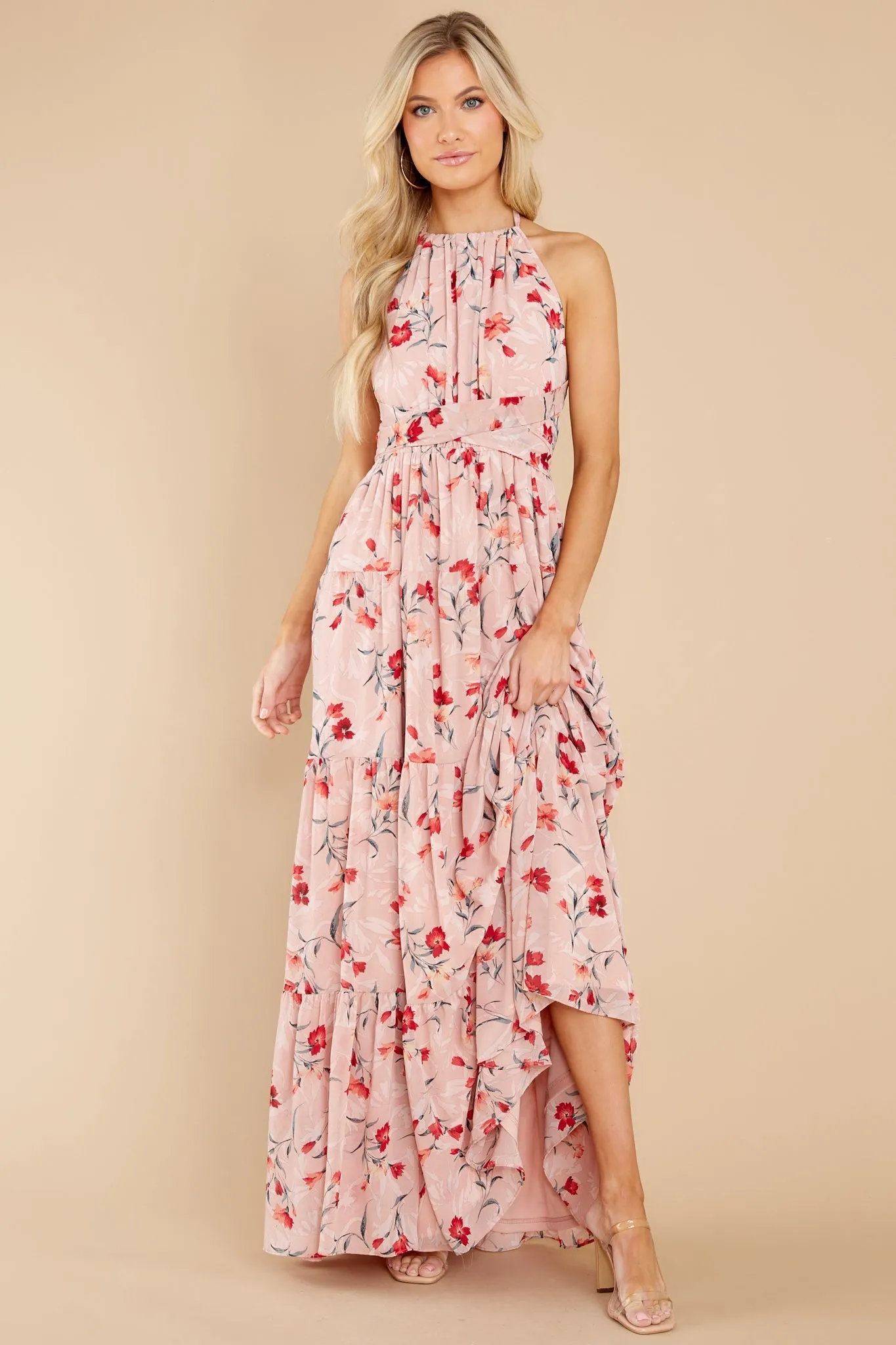 Heat Of The Moment Blush Floral Print Maxi Dress