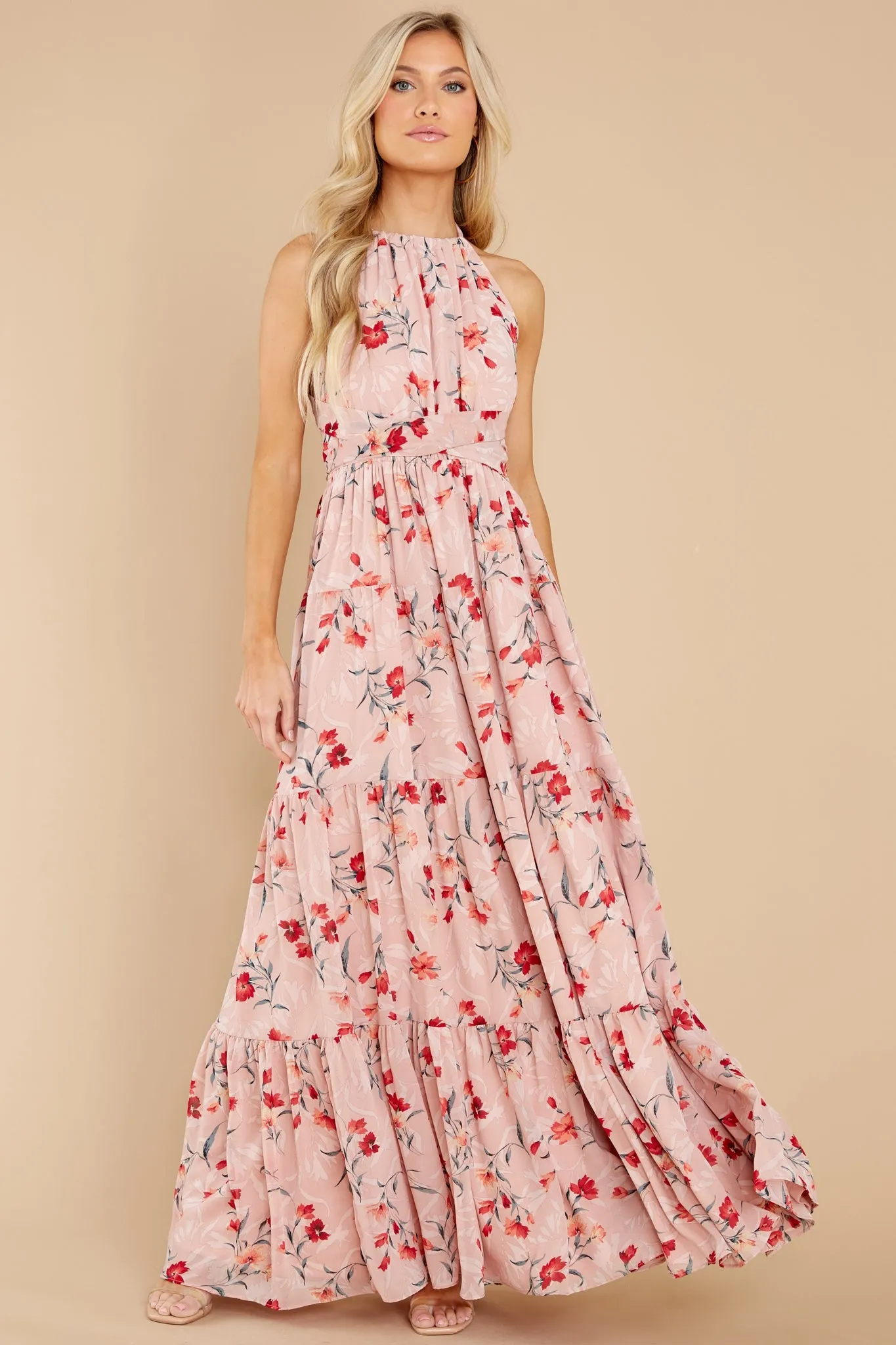 Heat Of The Moment Blush Floral Print Maxi Dress