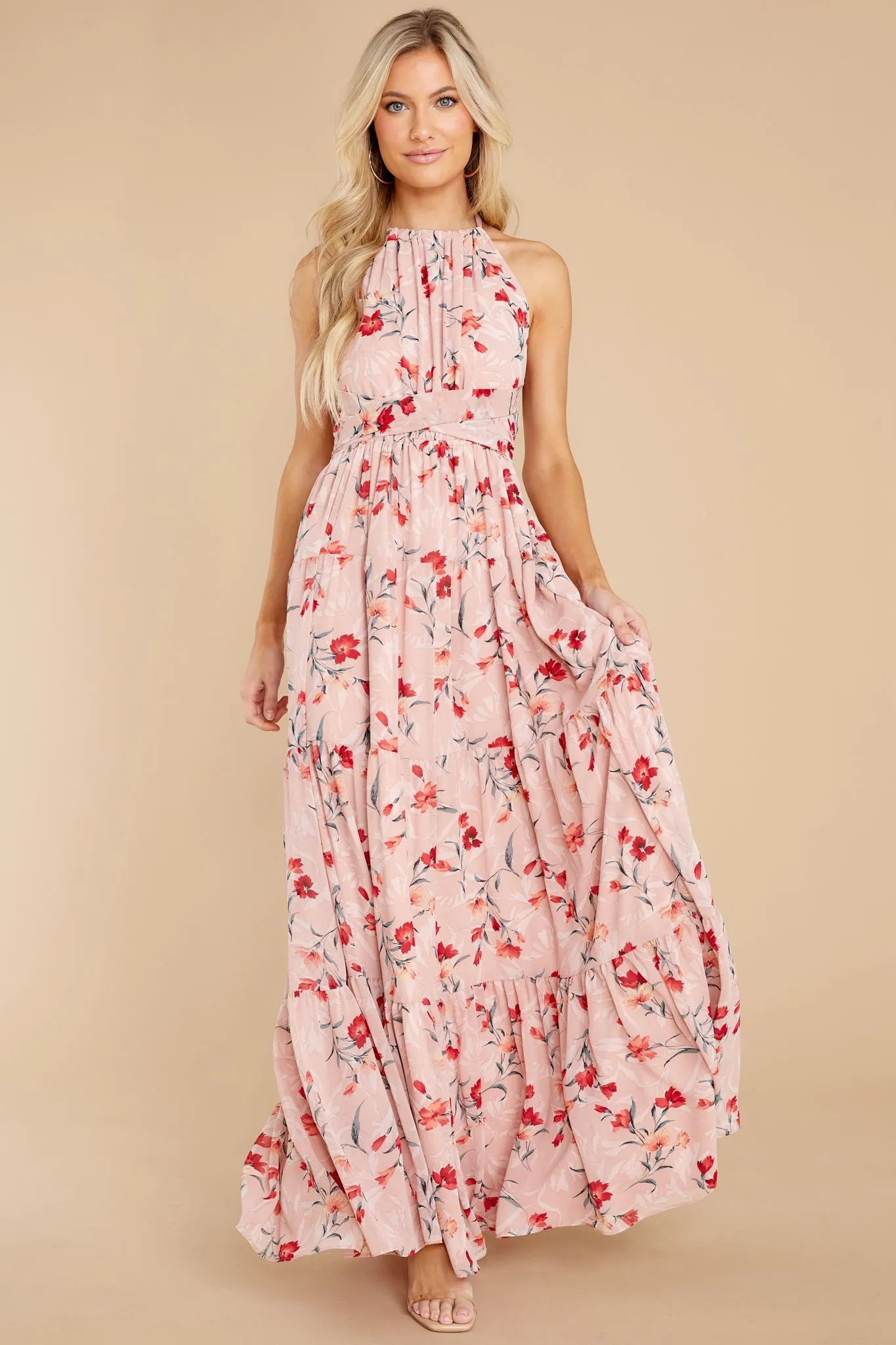 Heat Of The Moment Blush Floral Print Maxi Dress