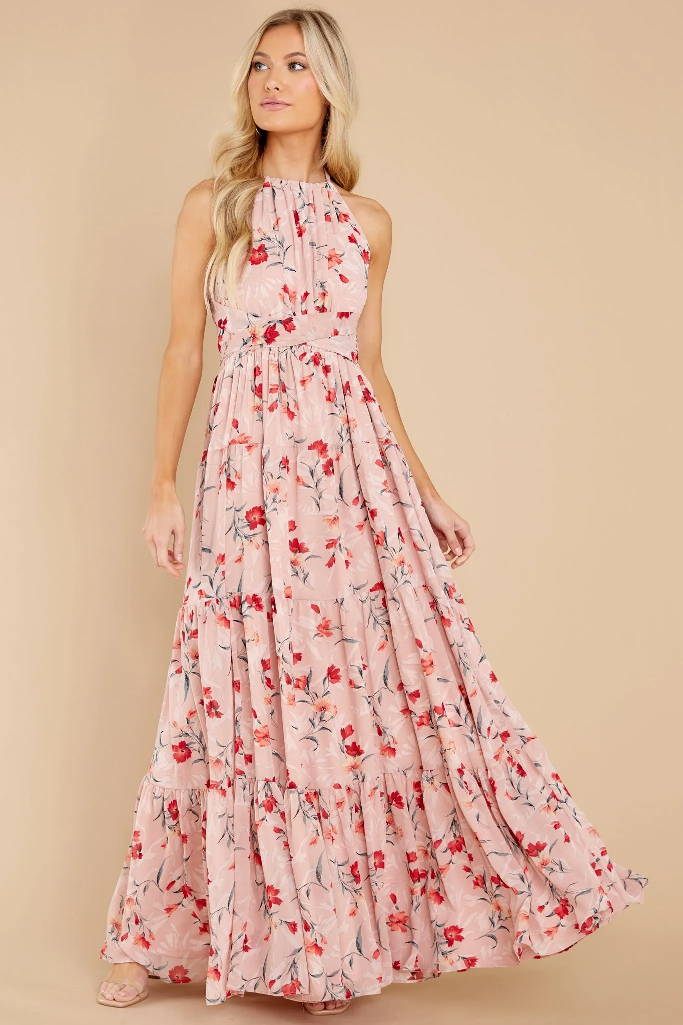 Heat Of The Moment Blush Floral Print Maxi Dress