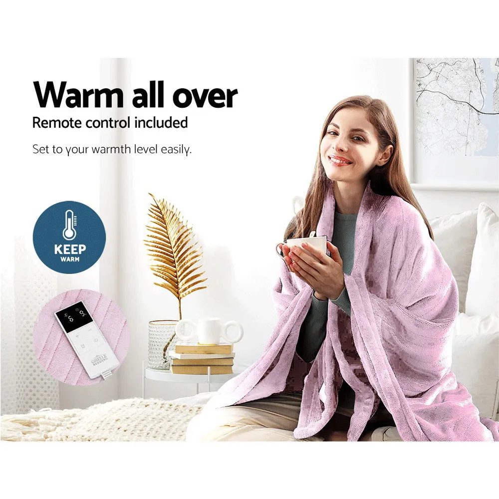 Heated Electric Throw Rug  Bedding Fleece Snuggle Blanket Washable Pink