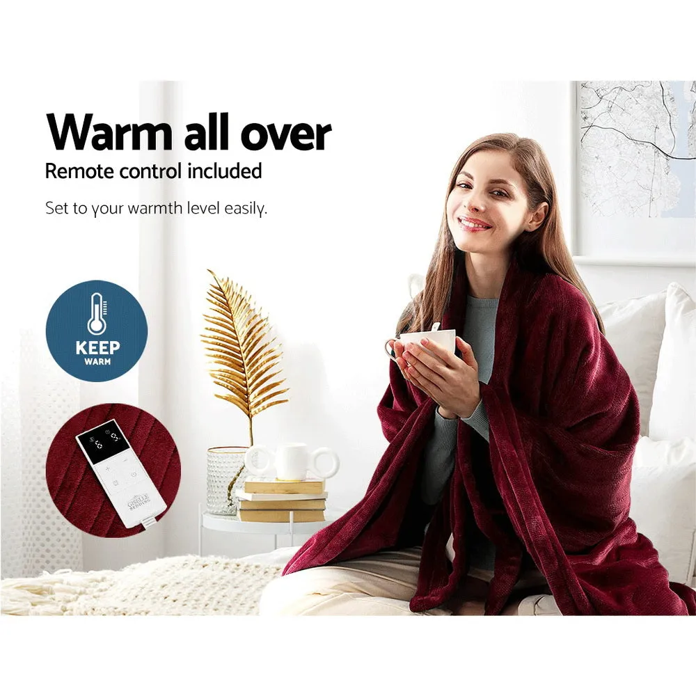 Heated Electric Throw Rug  Bedding Fleece Sunggle Blanket Washable Burgundy