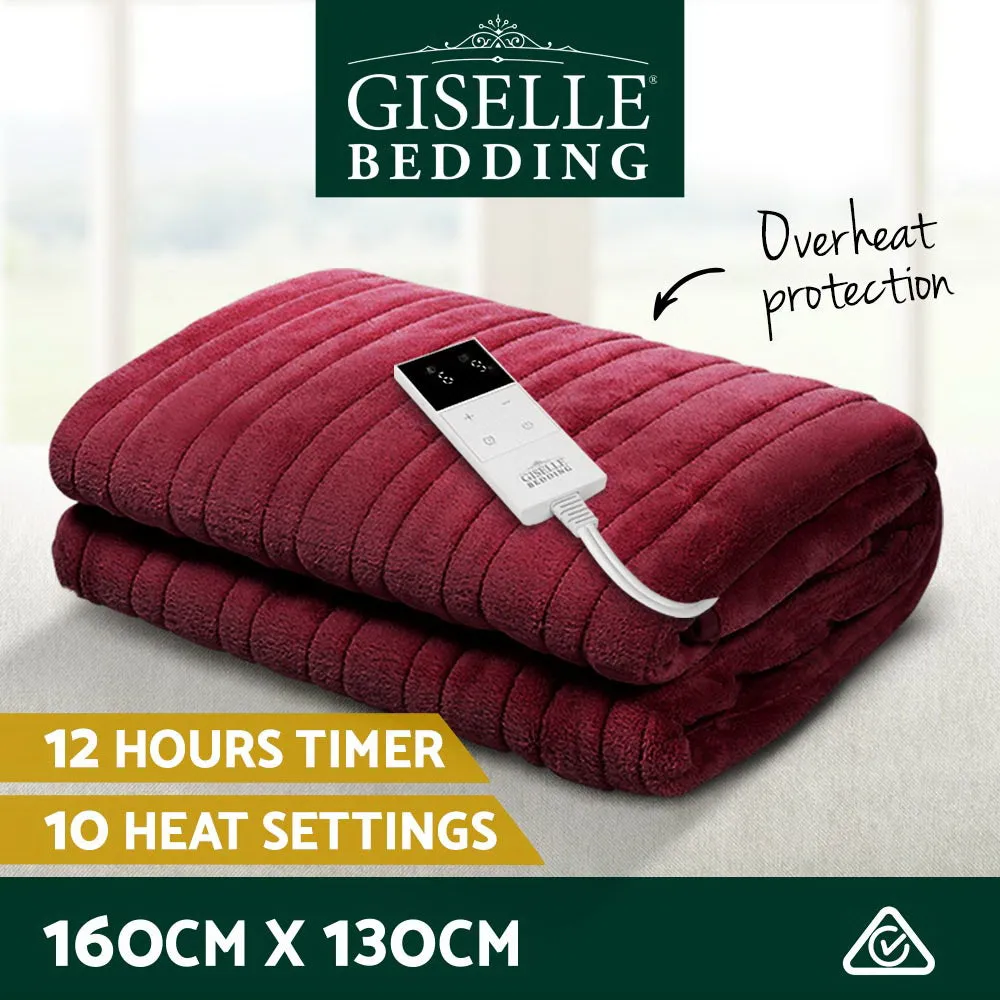 Heated Electric Throw Rug  Bedding Fleece Sunggle Blanket Washable Burgundy