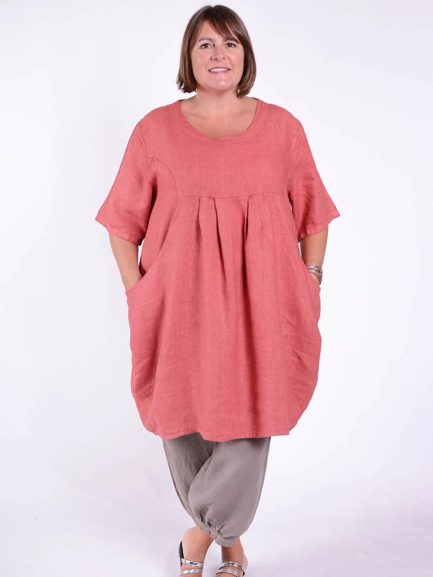 Heavy Linen Quirky Tunic Short Sleeve - 9457