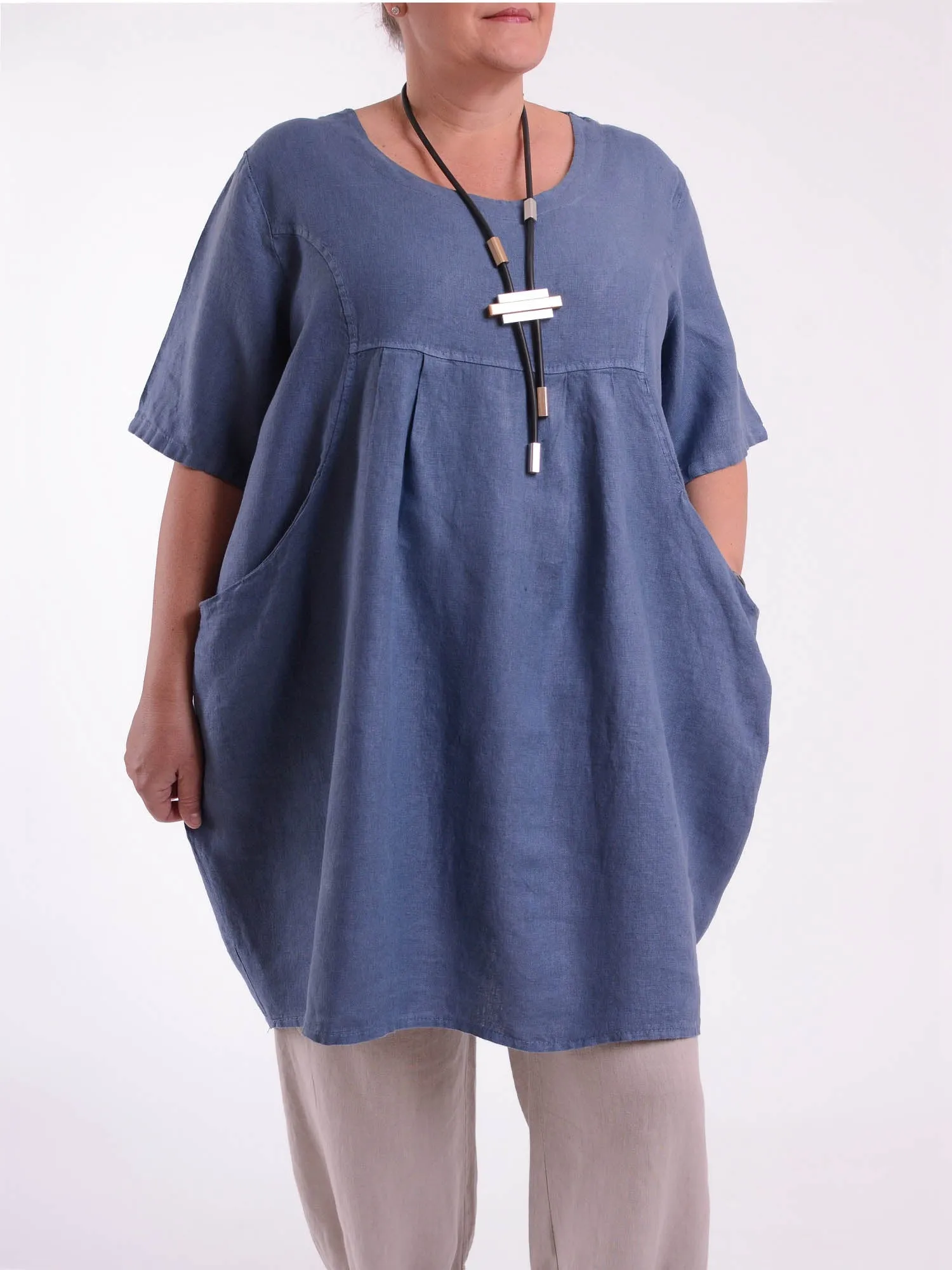 Heavy Linen Quirky Tunic Short Sleeve - 9457