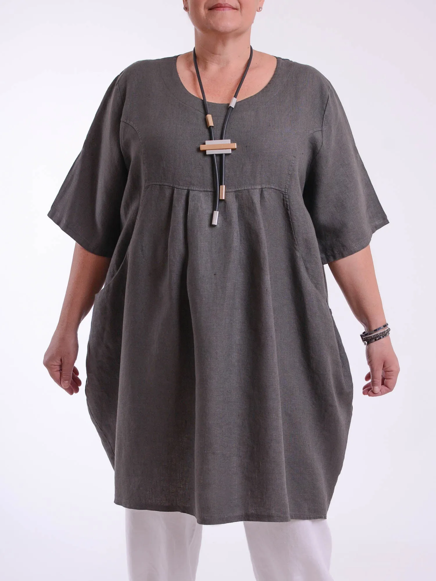 Heavy Linen Quirky Tunic Short Sleeve - 9457