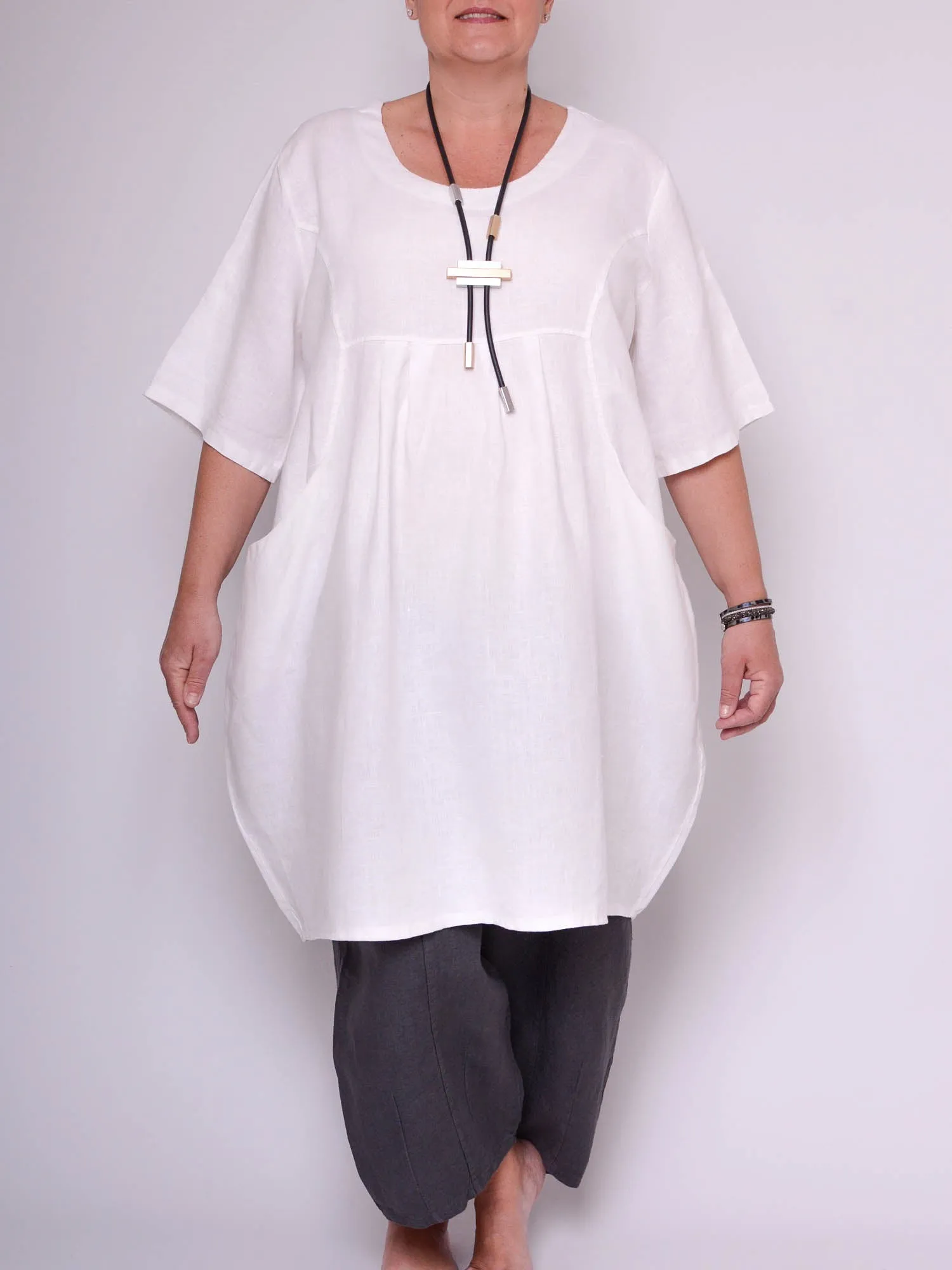 Heavy Linen Quirky Tunic Short Sleeve - 9457