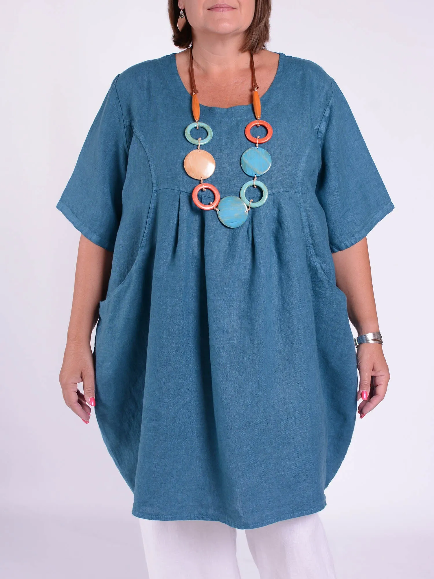 Heavy Linen Quirky Tunic Short Sleeve - 9457