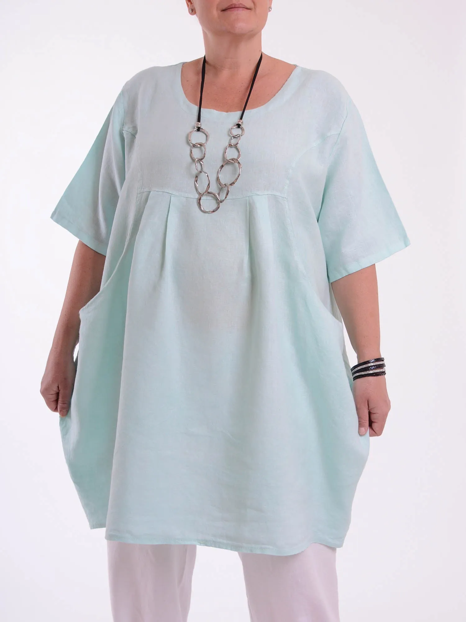 Heavy Linen Quirky Tunic Short Sleeve - 9457